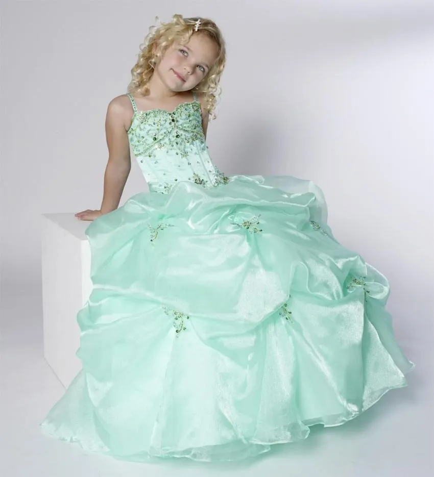 Christmas Green Organza Straps Beads Wedding Flower Girl Dress Girl039s Skirt Birthday Pageant Dress Custom Size 2 4 6 8 10 12 3258667