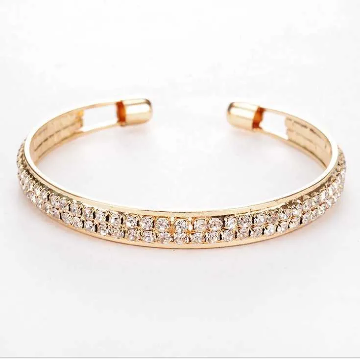 Moda pulseira personalizada leilão de rua cheia de diamantes corrente de garra feminina aberta pulseira multi fileira