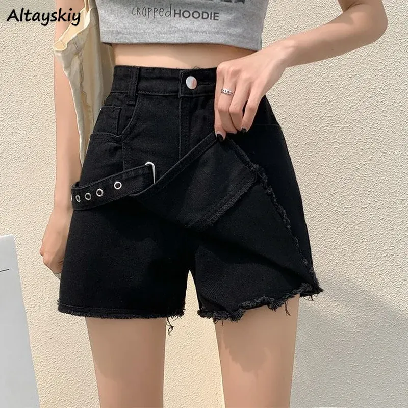 Шорты женские джинсовые шорты однотонные нестандартного дизайна модные шикарные крутые Harajuku подростковая уличная одежда популярная винтажная одежда с высокой талией на меху
