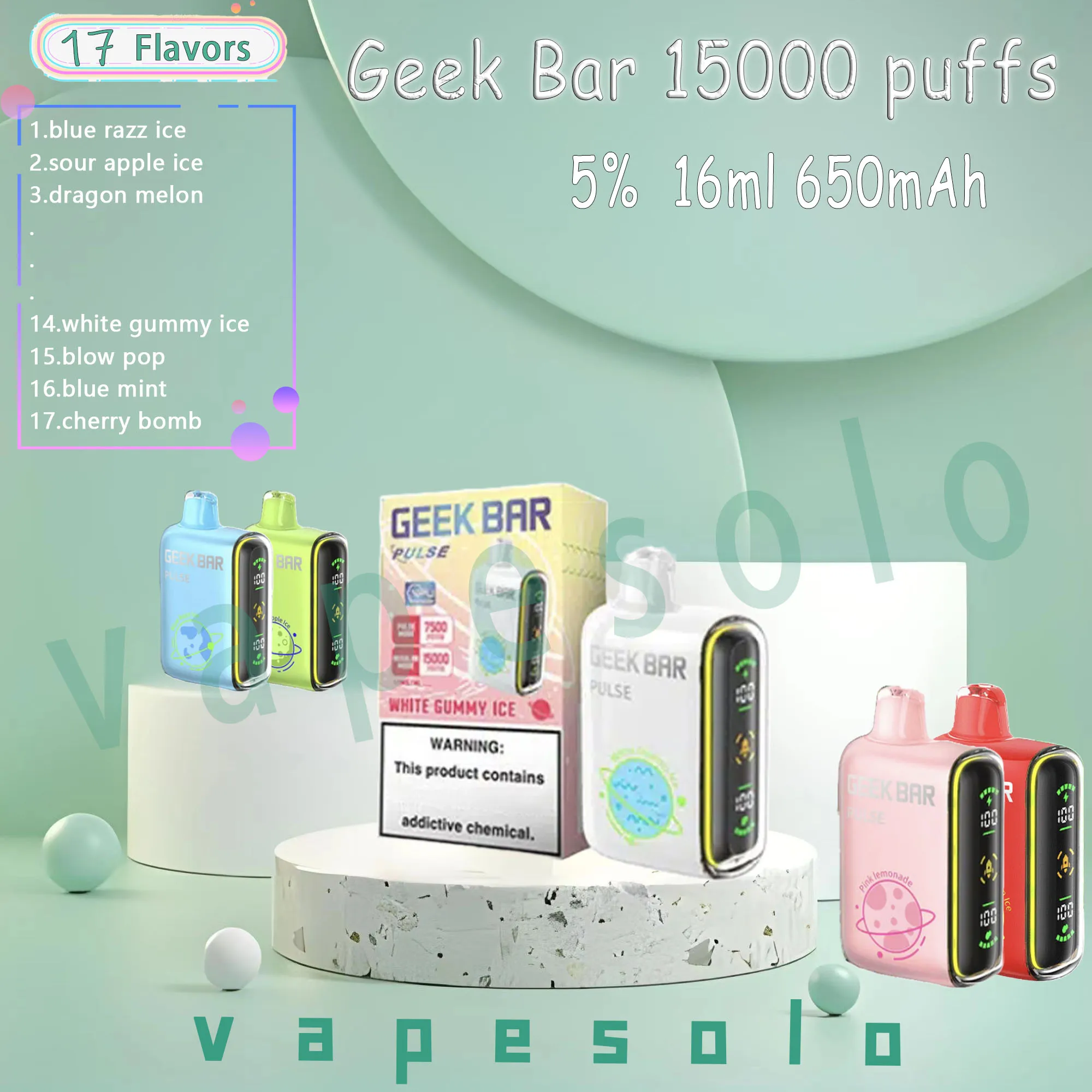 Authentic Geek Bar 15000 Puff Одноразовые электронные сигареты 16 мл Предварительно заполненный контейнер 17 вкусов 650 мАч Аккумуляторная батарея 15 000 затяжек Vape Kit