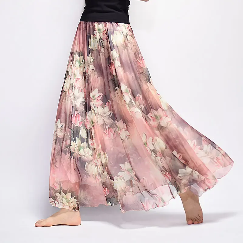 Dresses Summer European and American New Style Retro Chinese Style Printed Bohemian Halflength Skirt Printed Chiffon Skirt Women