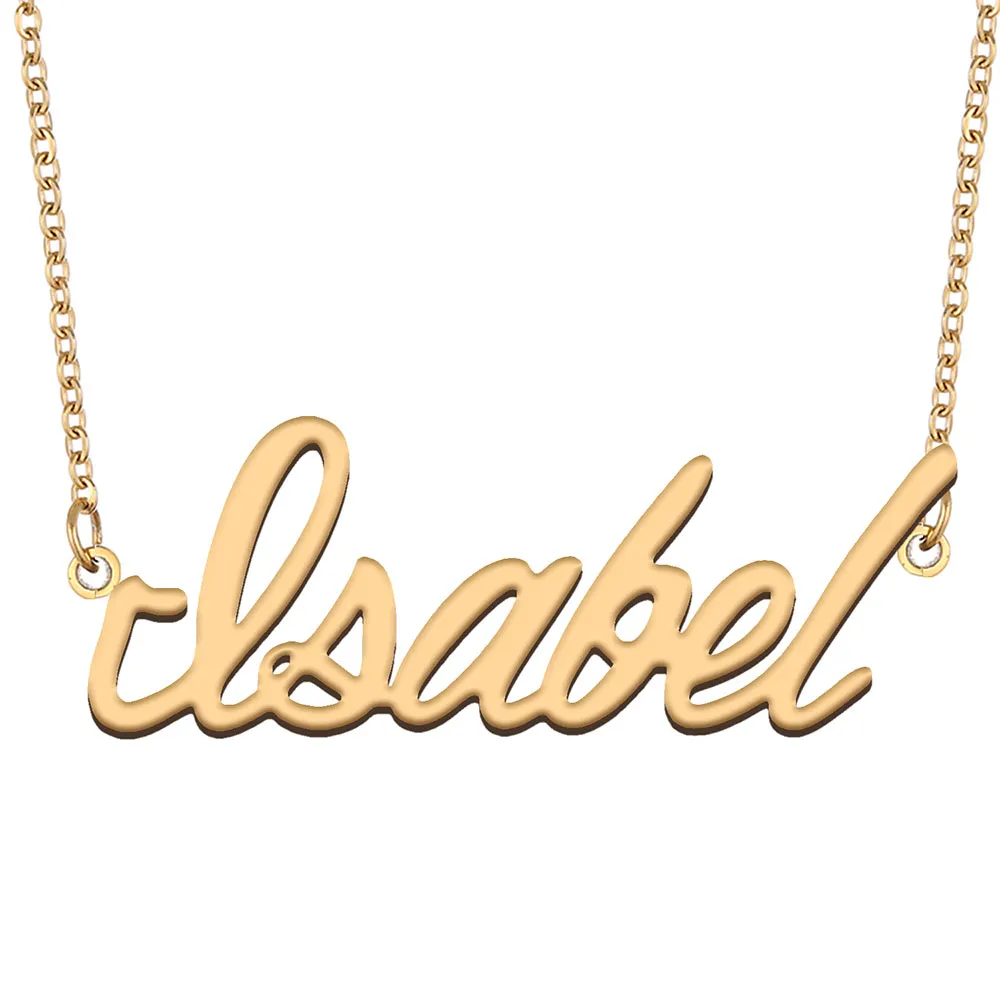 Isabel nombre collar colgante Personalizado Personalizado para mujeres niñas niños mejores amigos Madres Regalos Acero inoxidable chapado en oro de 18k