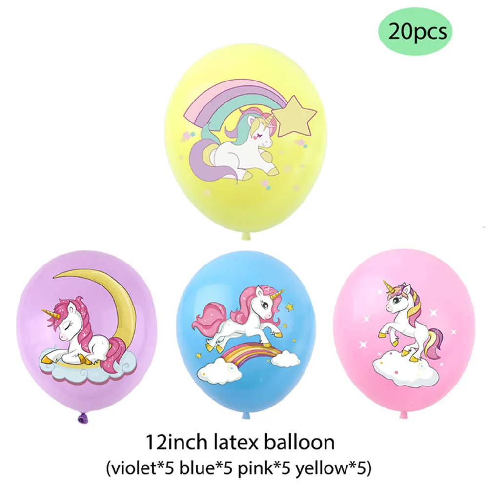 Nieuwe Regenboog Set Eenhoorn Patroon Gelukkig Banner Latex Ballonnen Cake Toppers Kit Voor Meisje Verjaardagsbenodigdheden