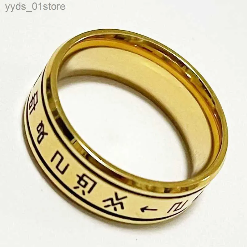 Band Rings AsJerlya New Fashion 8mm Stainless Steel Digimon Ring Angemon Angewomon Holy Rings For Women Men Rotate Spinner Rings L240305