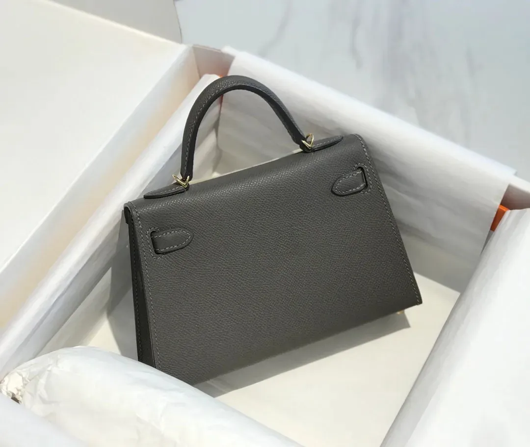 10Aレトロミラー品質の女性デザイナーフルハンドメイドカスタマイズ可能なバッグ19cmミニエプソムハンドルハンドバッグ財布クロスボディショルダーレザーストラップバッグ
