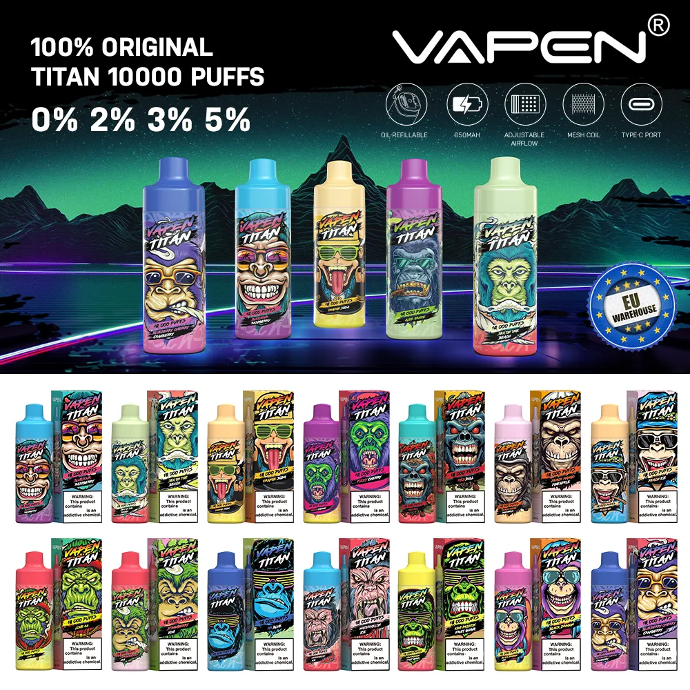 Em estoque Armazém da UE VAPEN TITAN 10000 baforadas 10000 10k Razz bar Recarregados E Cigarros Vapes descartáveis 10k 12k 15k puff vape com controle de fluxo de ar recarregável 20ml