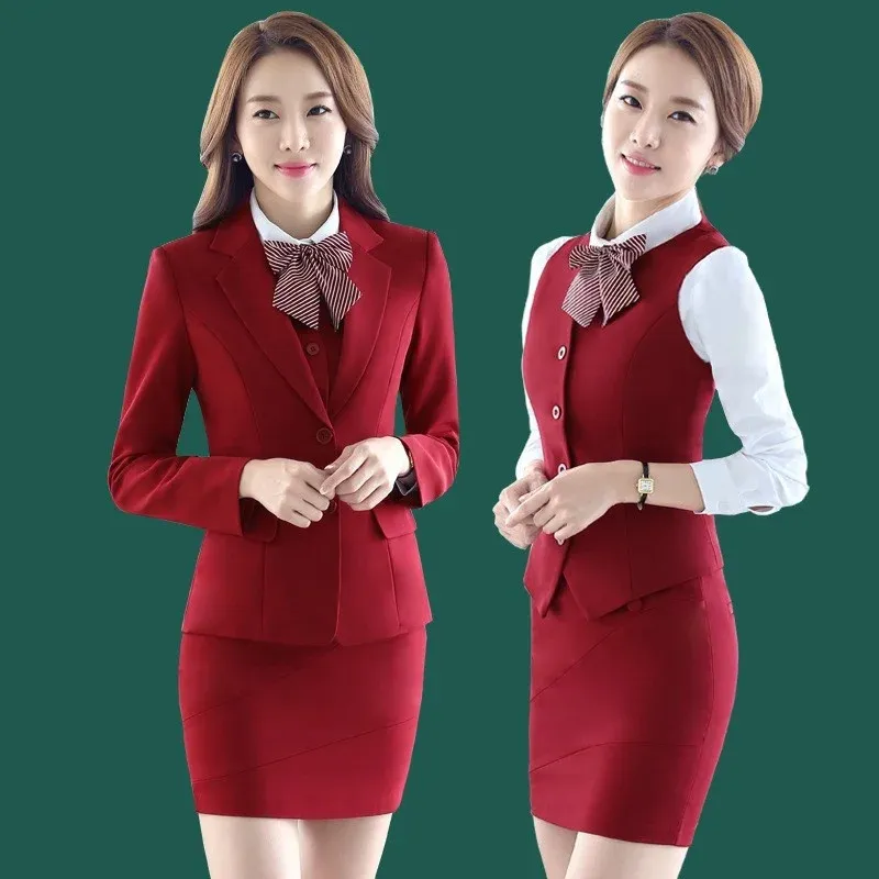 Abiti 2023 Spring Autumn Inverno Formale Ladies Red Blazer Women Business Abito con set Work Wear Office Uniforme