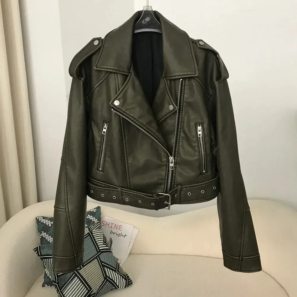 Chic Faux Leather Jacket: Womens Vintage Short Lapel Zipper