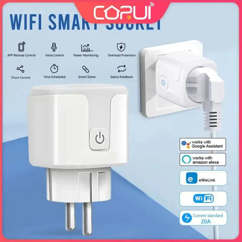 CORUI EWelink WiFi Smart Socket 20A EU Plug With Power Monitoring Timing Support Alexa Home Yandex Voice Control 240228