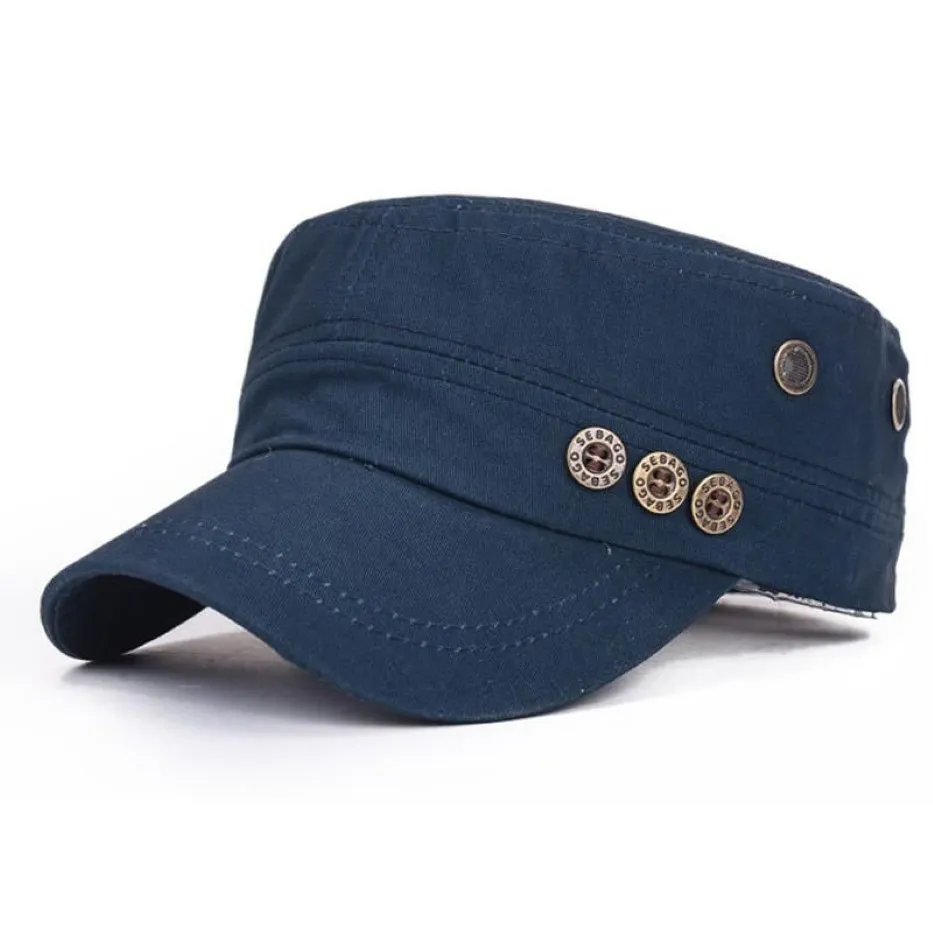 Men Women Cotton Miltary Hats For Male Summer Autumn Flat Top Cap Army Kepi Breathable Adjustable Dad Caps Wide Brim2608