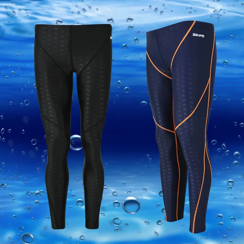 Roupa de banho masculina longa maiô protetor rush guard à prova dwaterproof água troncos de natação profissional esporte masculino jammers