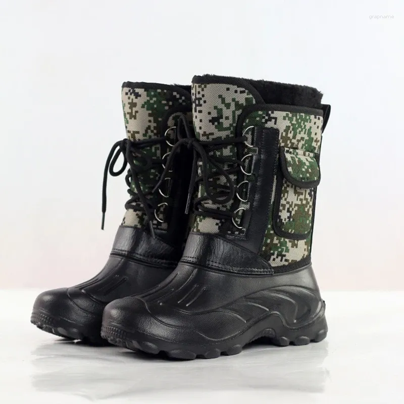 Chaussures de fitness hiver extérieur hommes imperméable à l'eau pêche sur glace botte de neige plat ski cheville thermique épaissir bottes de camouflage avec doublure grande taille