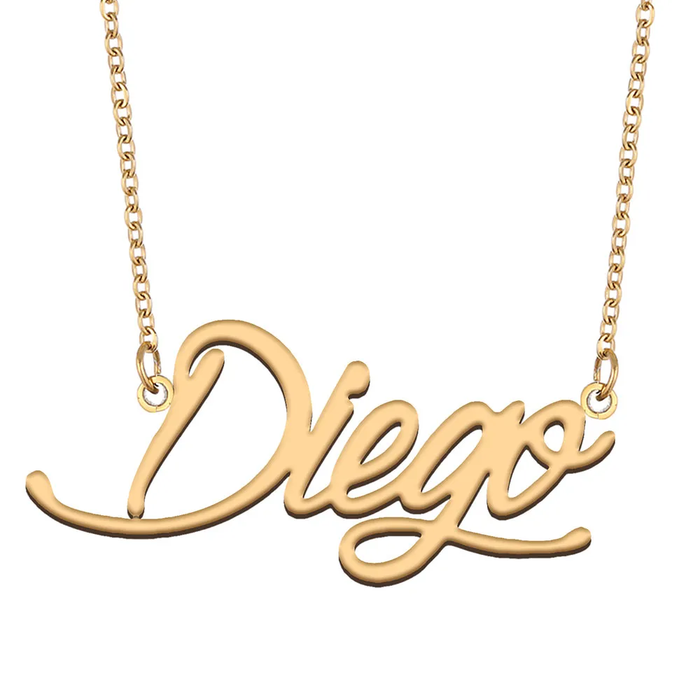 Diego naam ketting hanger voor vrouwen meisjes verjaardagscadeau aangepaste naamplaatje kinderen beste vrienden sieraden 18k verguld roestvrij staal
