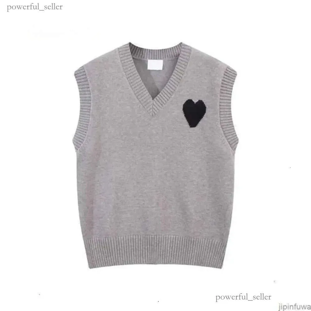 Ami Hoodie Amis Vest Sleeveless Sweater V Neck Paris Fashion Knit Jumper High Street Sweat Winter AM I Heart Coeur Love Jacquard Amisweater Amis Paris 476