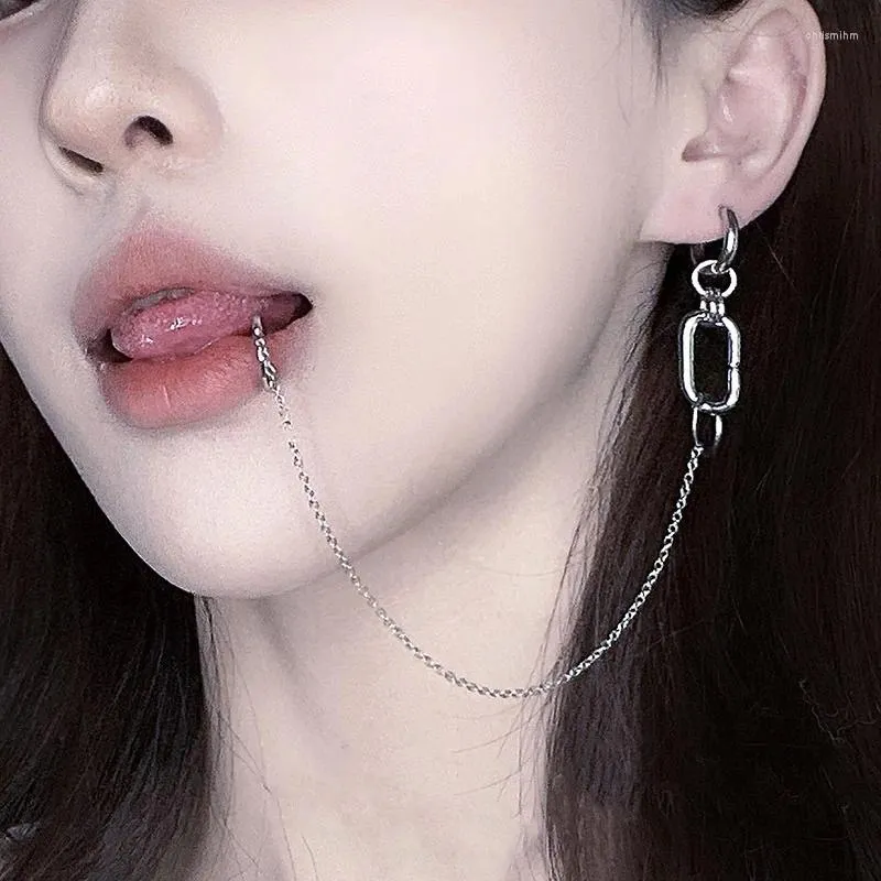 Orecchini pendenti 1PC Orecchino collegato a catena in acciaio inossidabile Anello per labbro incernierato NO Clip per piercing Gioielli di Halloween per il corpo punk in stile gotico