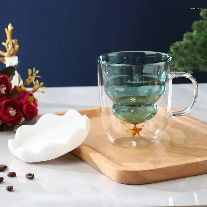 Vinglas med juldekorationer Tumblers kaffekoppar hushåll muggar fest tekoppar glasvaror drickware gåva mugg