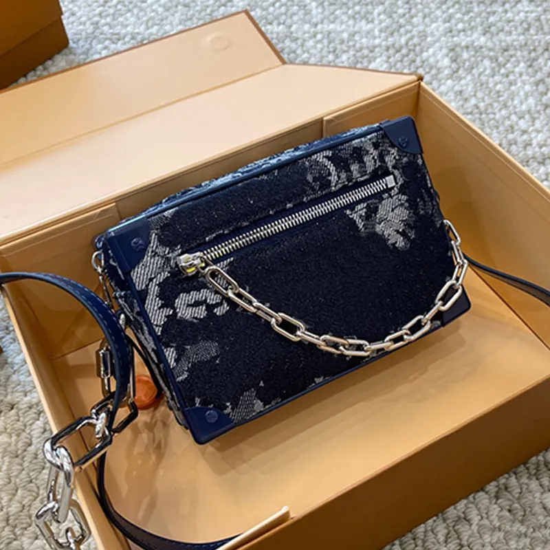 Sacchetto di jeans borse box box box box catena frizione portafoglio designer borsette solubili borse traverse a tracota a spalla quadrata hardware argento hardware box box con cerniera