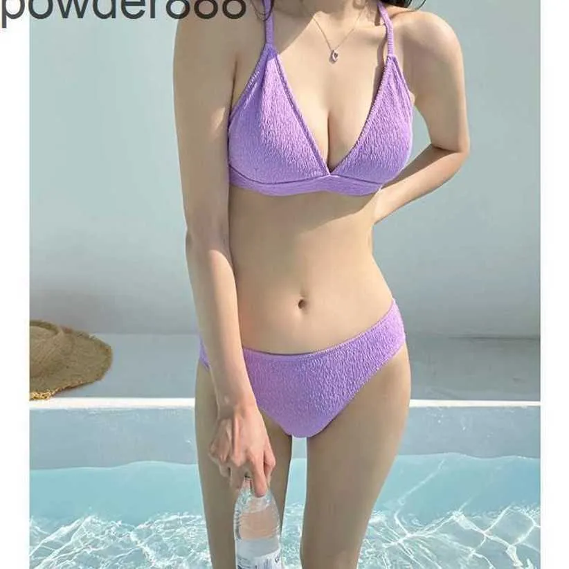 2023 Women Swimwear Women South Korean New Sexy Deep v Slim Fit Simple Solid Triangle Bikini