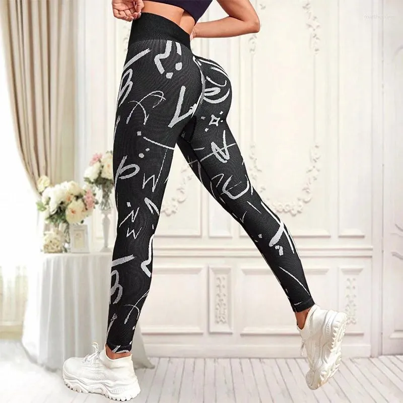 Leggings pour femmes Lettre imprimée Taille haute Hip Lifting Pantalon de yoga sans couture Femmes Sexy Casual Gym Tricot Femme