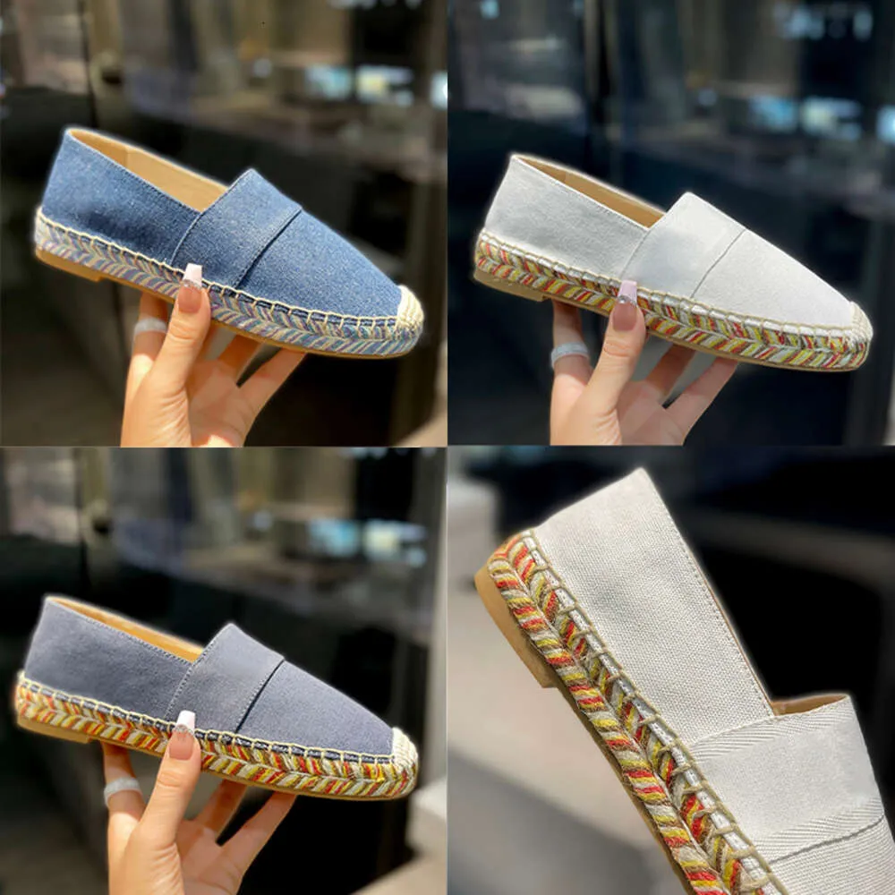 Designers Flat Casual Shoes Woody Espadrilles Loafers Leather Women Sandals Round Toe Denim Blue Sneaker Summer Outdoor Shoe With Box 530