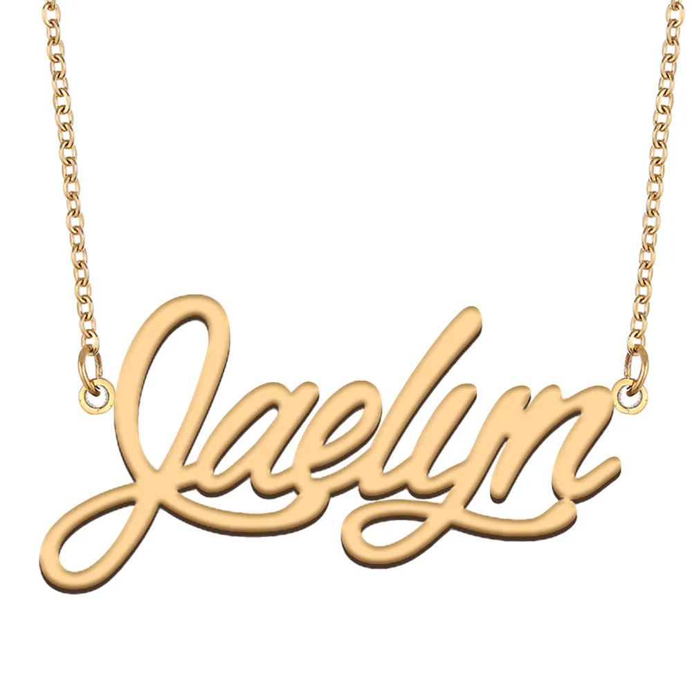 Jaelyn namn halsband hänge anpassad personlig för kvinnor flickor barn bästa vänner mödrar gåvor 18k guld pläterat rostfritt stål