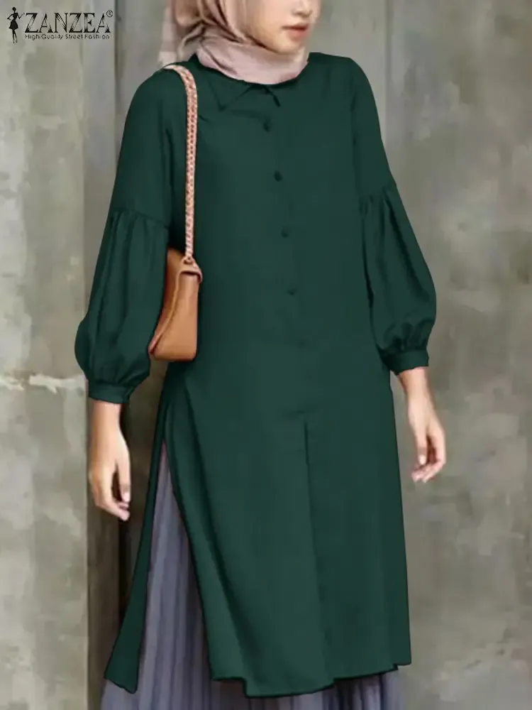 Tops Mode Moslim Tops Vrouwen Herfst Blouse ZANZEA Lange Shirts Femme Vintage OL Werk Shirt Split Blusas Turkije Abaya IsIam kaftan