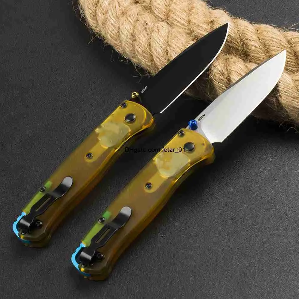 Outdoor BM 535 Folding Knife Transparent Handle Stonewashed Blade Defense Hunting Pocket Knives