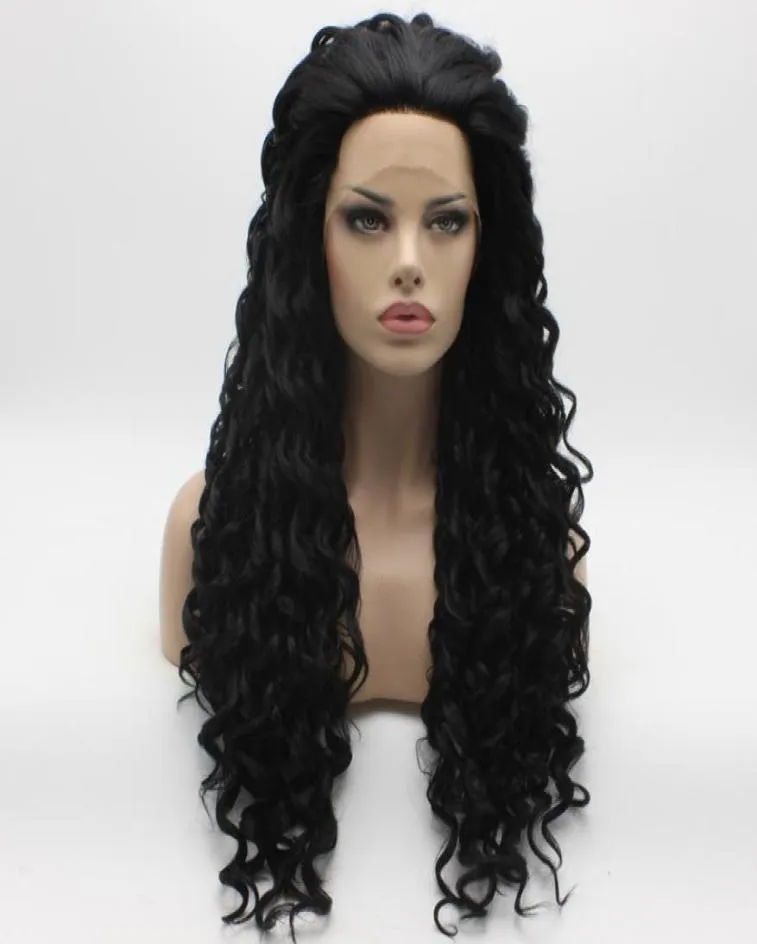 Iwona Hair Curly Long Black Wig 181 Half Hand Tied Heat Resistant Synthetic Lace Front Daily Natural Wigs7785383