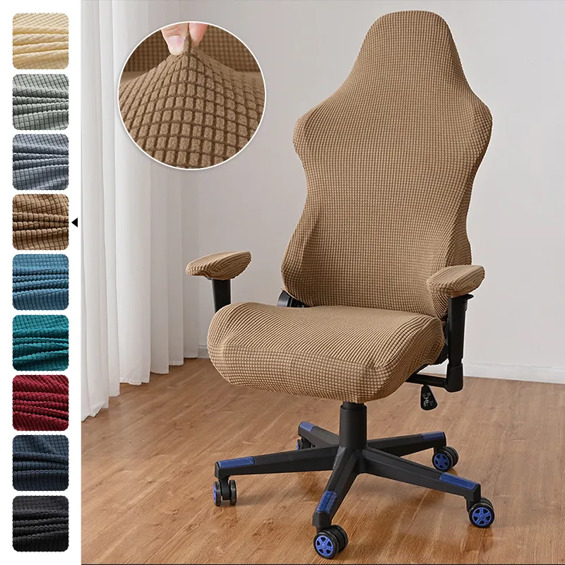 Solid Color Gaming Chair Cover Soft Elasticity Polar Fleece Armchair Slipcovers Computer Seat Chair Covers Stretch Rotating Lift 0305