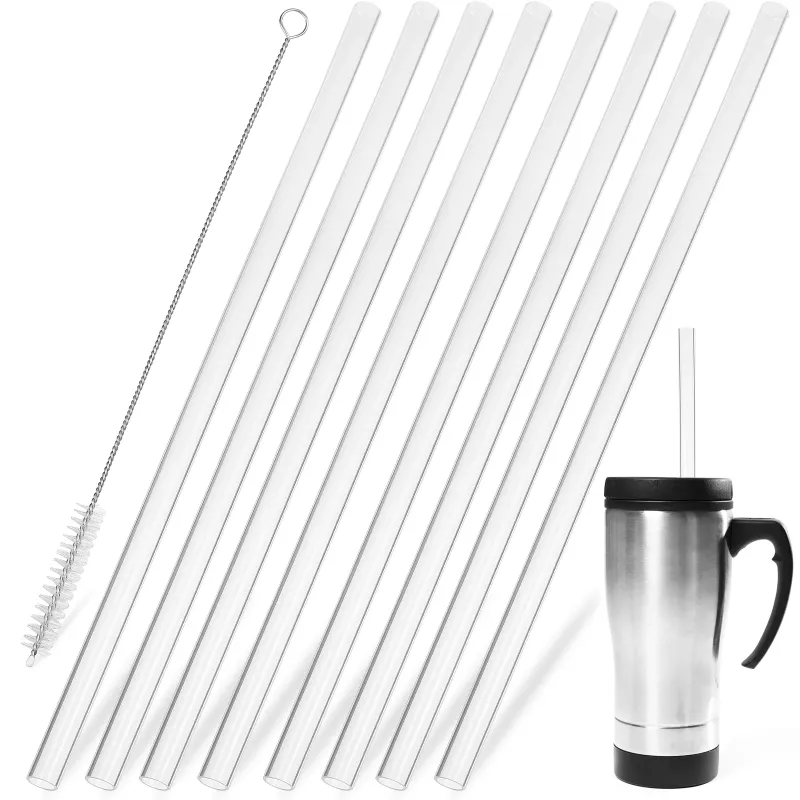 Gobelets jetables pailles 8 pièces paille longue Carafe à café en Silicone avec brosse réutilisable Super potable