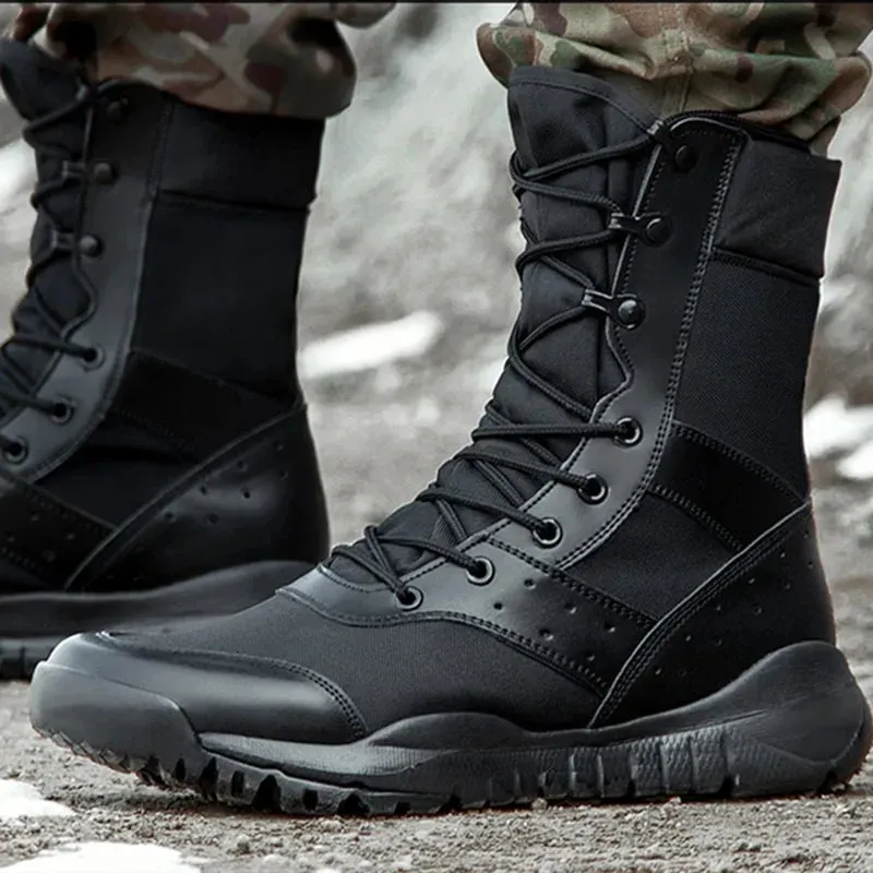 Summer Combat Training Boot Men Women Climbing Training Lightweight Tactical Boots Outdoor Hiking Breathable Mesh Army Fan Shoes 240227