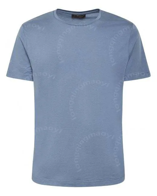 Maglietta da uomo firmata Loro Piano T-shirt da uomo in morbido jersey di cotone di seta blu a maniche corte Magliette estive