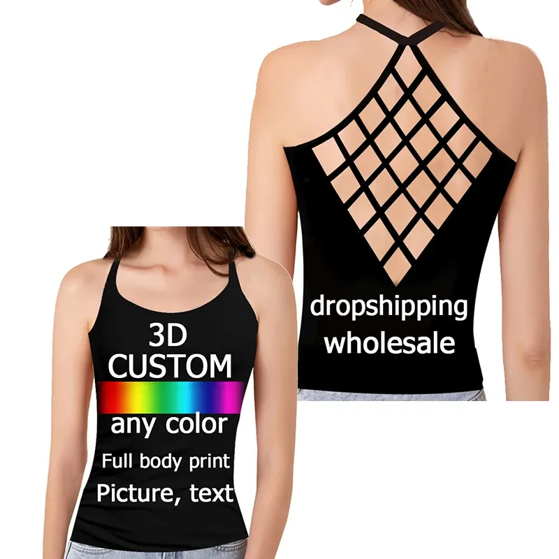 Camis UJWI DIY Personnalisé 3D Imprimé Dames Sexy Creux Gilet Mode D'été Femmes Débardeurs Votre Photo Logo Personnalisé Livraison Directe