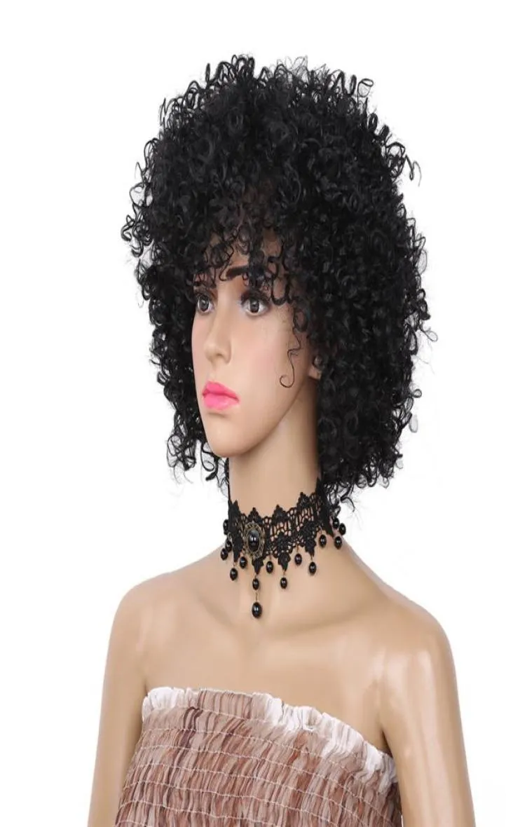 Moda Kısa Kinky Kıvırcık Afro Peruk Siyah Renk Sentetik Perukları Kadınlar İçin Günlük Kullanım İçin Isıya Dayanıklı Elyaf