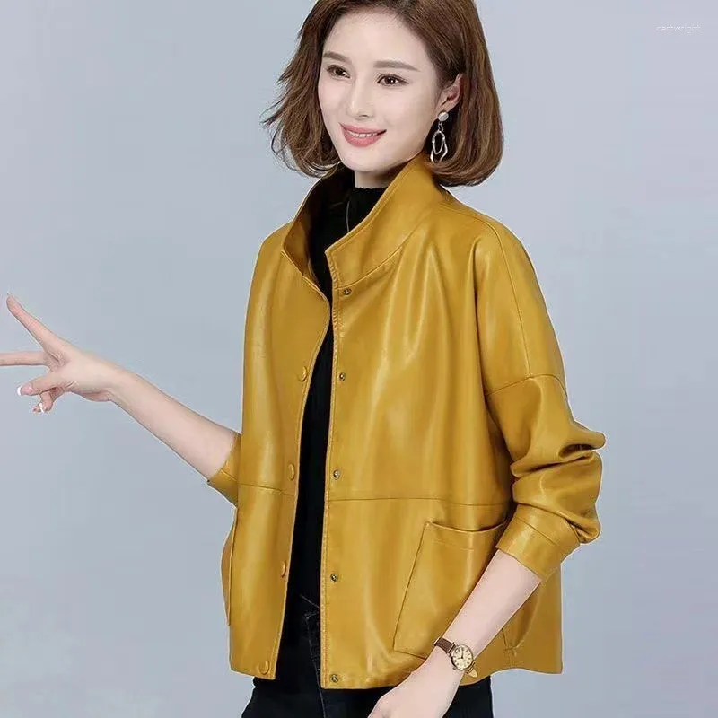 Женская кожаная куртка из искусственной кожи высокого качества, весенне-осеннее пальто 2024, короткая корейская верхняя одежда, свободные женские топы из искусственной овчины