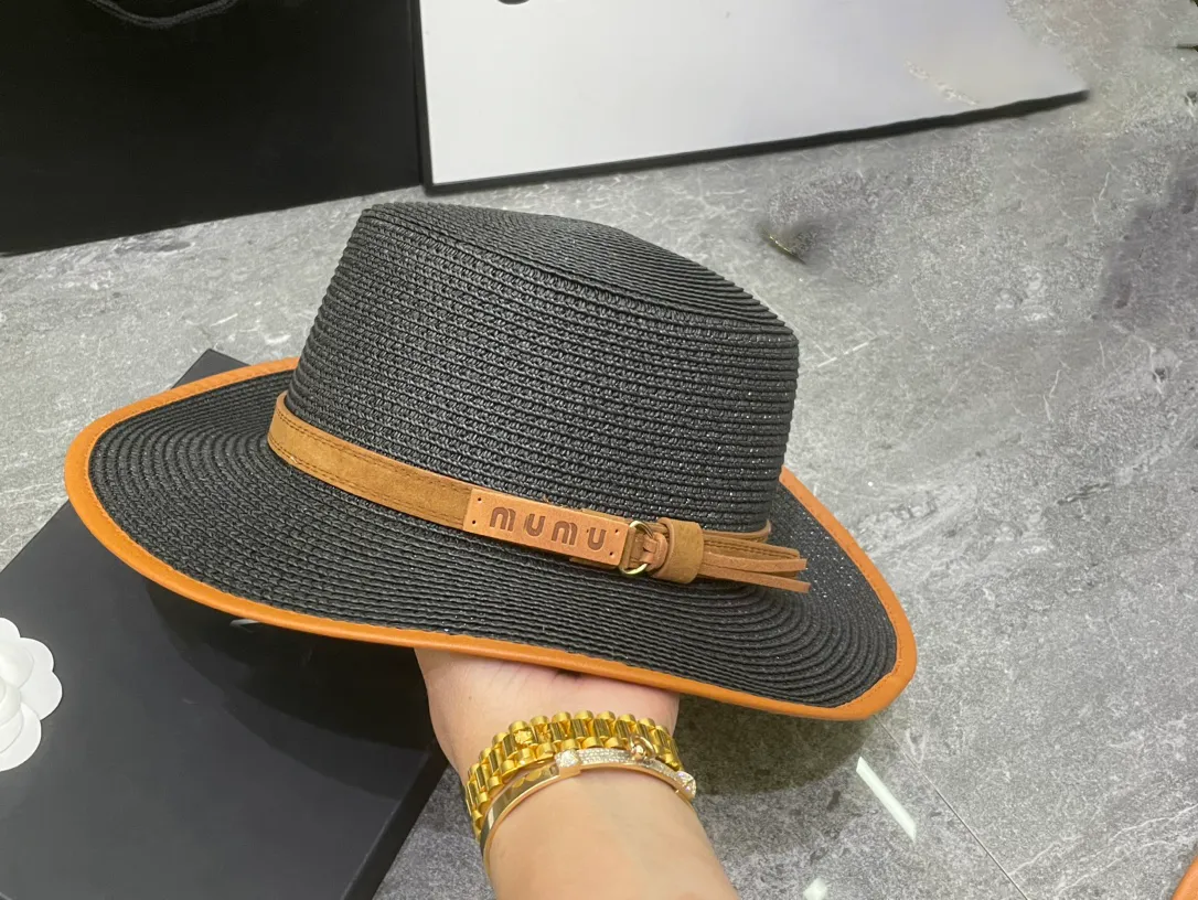 Fashion fisherman hat designer Beanie cap Lady domed grass braided belt big Zhan brimmed hat Beach sunblock hatc