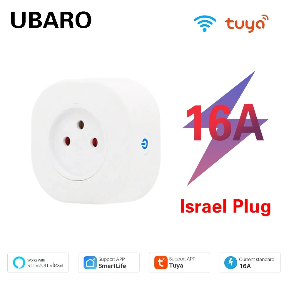 UBARO ISRAEL TUYA WIFI SMART 소켓 앱 제어 지원 홈 Alexa 음성 플러그 타이밍 전원 출구 100240V 기기 240228