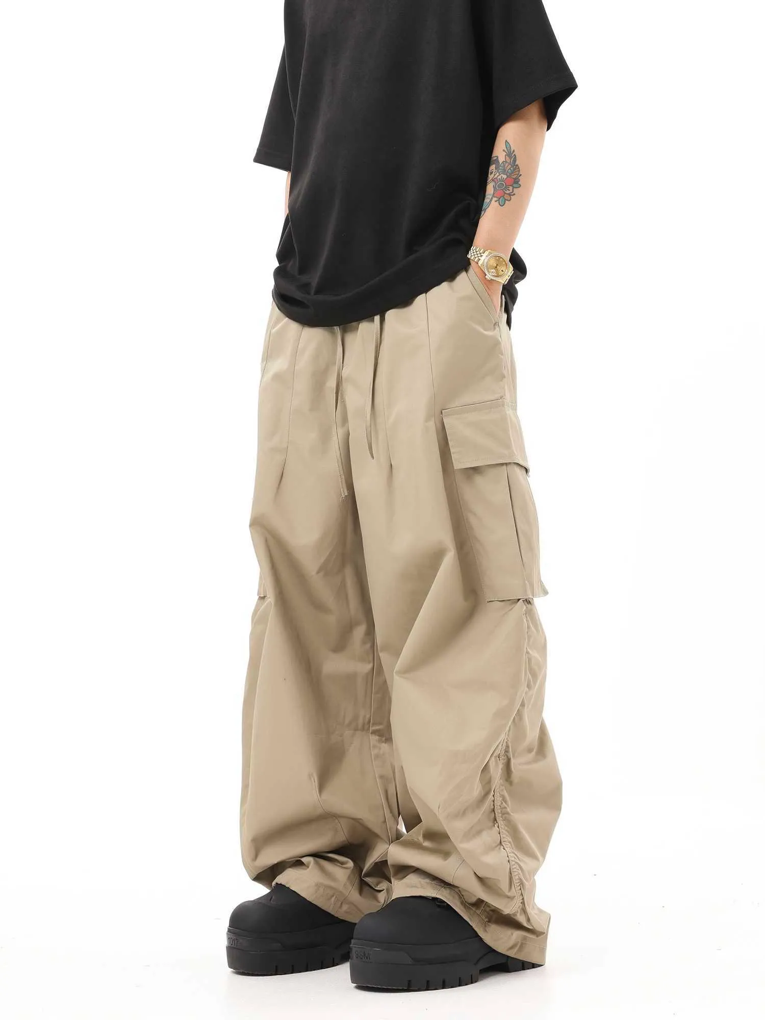 Pantalons pour hommes BTSG leggings rétro hiphop kaki pantalons de travail hip-hop jambe large glisser parachutiste pantalons décontractés tendance