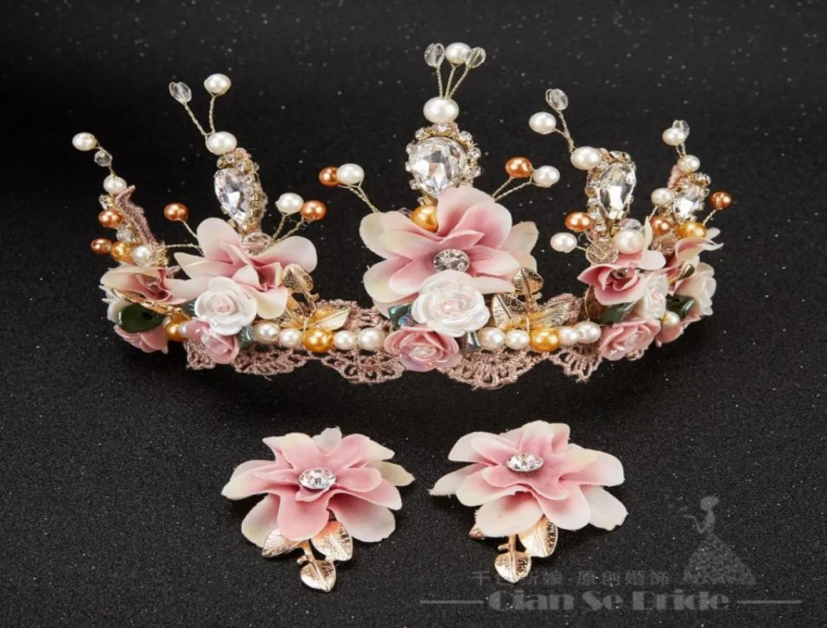 Luxurious Crown Women Crystal Floral Tiara Pearl Jewelry Golden Bridal Crown Hair Wear Wedding Pography Accessories Aide4454130