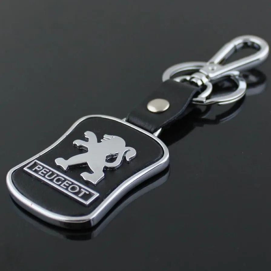 5pcs Lot Top Fashion Car Keychain für Peugeot Metall Leder Keyring Schlüsselketten Ring Llaveros Chaveiro Emblem Halter269s