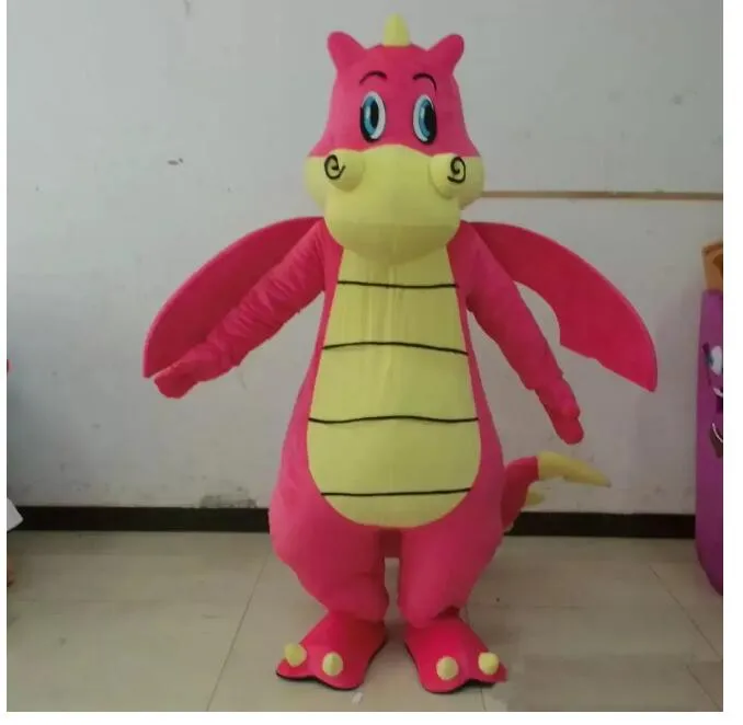 costumi mascotte di dinosauro rosa caldo realizzati da professionisti con ali da indossare per adulti