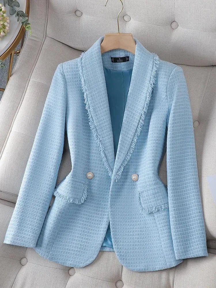 Ternos femininos outono inverno outwear casual blazer feminino senhoras jaqueta rosa branco azul feminino fino manga longa único breasted casaco REF-2987