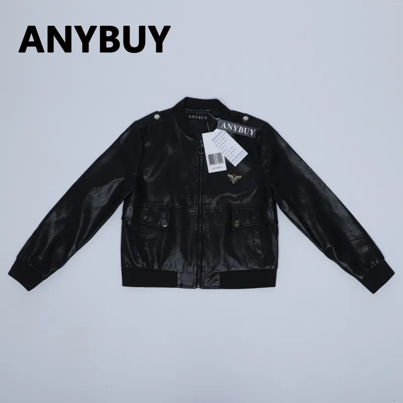 Damesleer ANYBUY Damesmode Pu-jas Rits Motorjas Kort Faux Biker Zacht Bomber Vrouwelijk