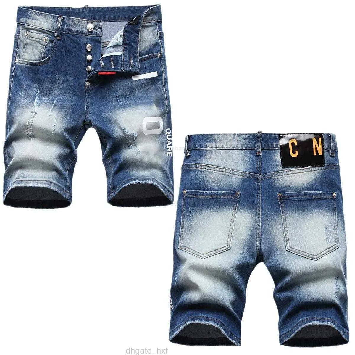 Jeans au genou pour hommes jeans courts trous droits jean serré boîte de nuit bleu coton été hommes pantalons déchirés décontractés de tous les jours loisirs une variété de styles taille européenne