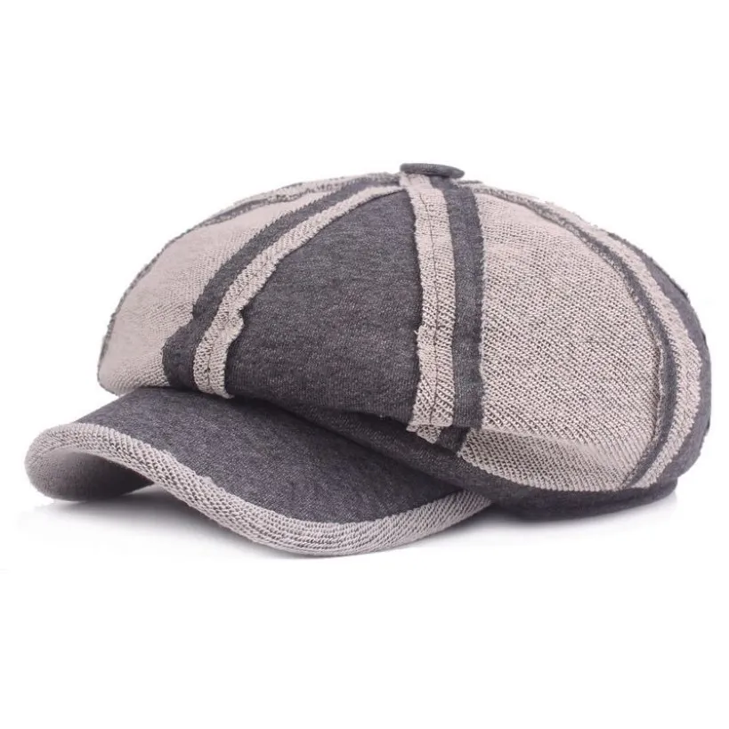 2022 New Dark Grey Patchwork Cotton Octagonal Hat Women Distress Painter Cap Autumn Winter Men Newsboy Caps Whole273U