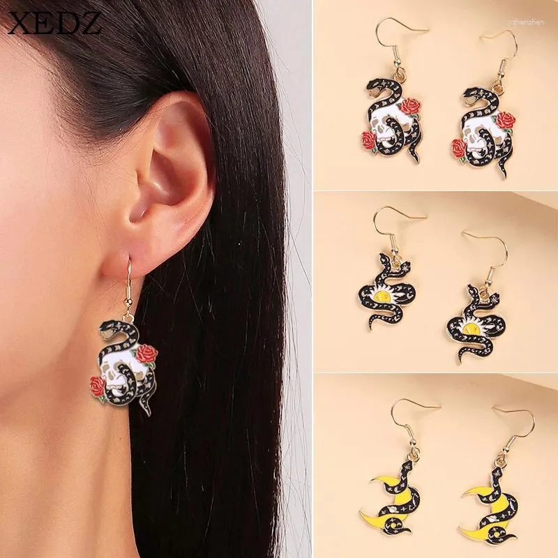 Ohrstecker 3 Stile Mode Punk Schwarz Schlange Anhänger Benutzerdefinierte Sonne Mond Rose Damen Charm Schmuck Geschenke Großhandel