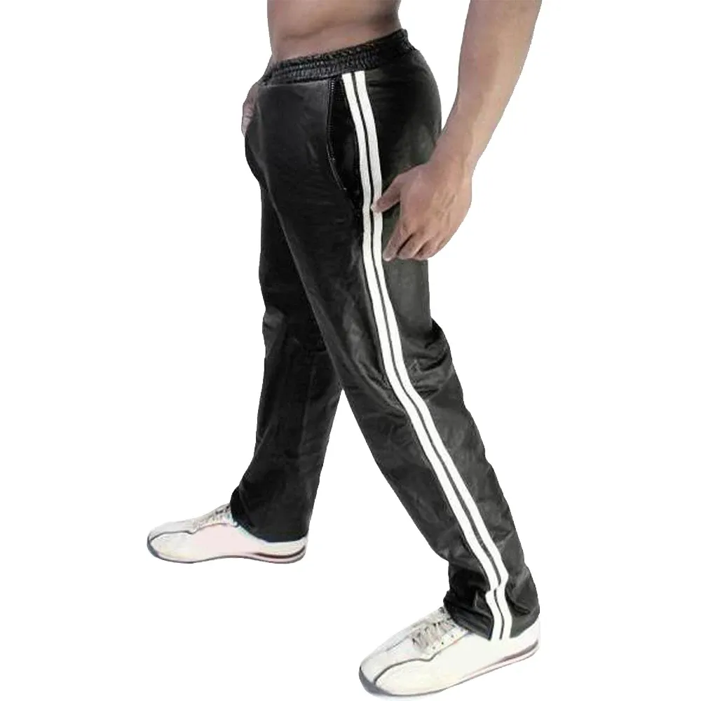 Pantalons hommes longs pantalons humides brillants pantalon en cuir pu