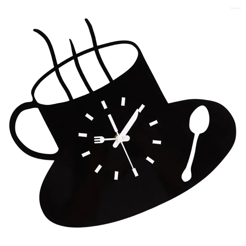 Wanduhren, rund, Kaffee, dekorative Uhr, Kaffee-förmiges Schild, Küchendekoration (schwarz)