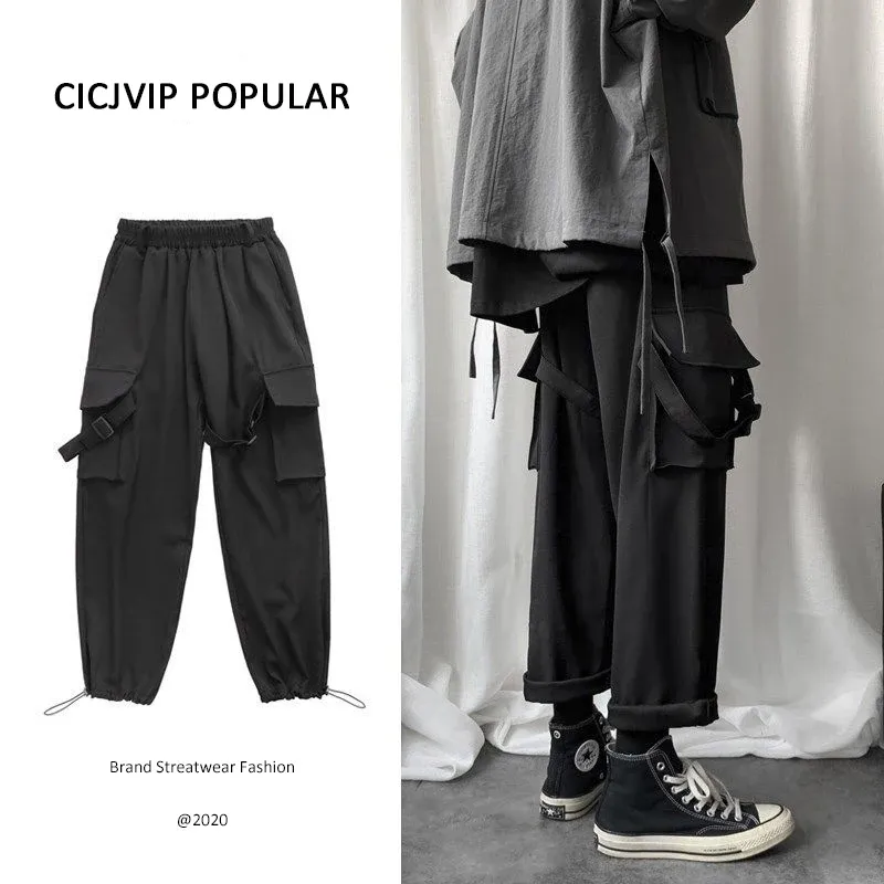 Spodnie spodni Mężczyźni Hip Hop Joggers męskie bawełniane streetwear w lupgy swobodne kostki spodnie koreański styl popularny sport czarny szary