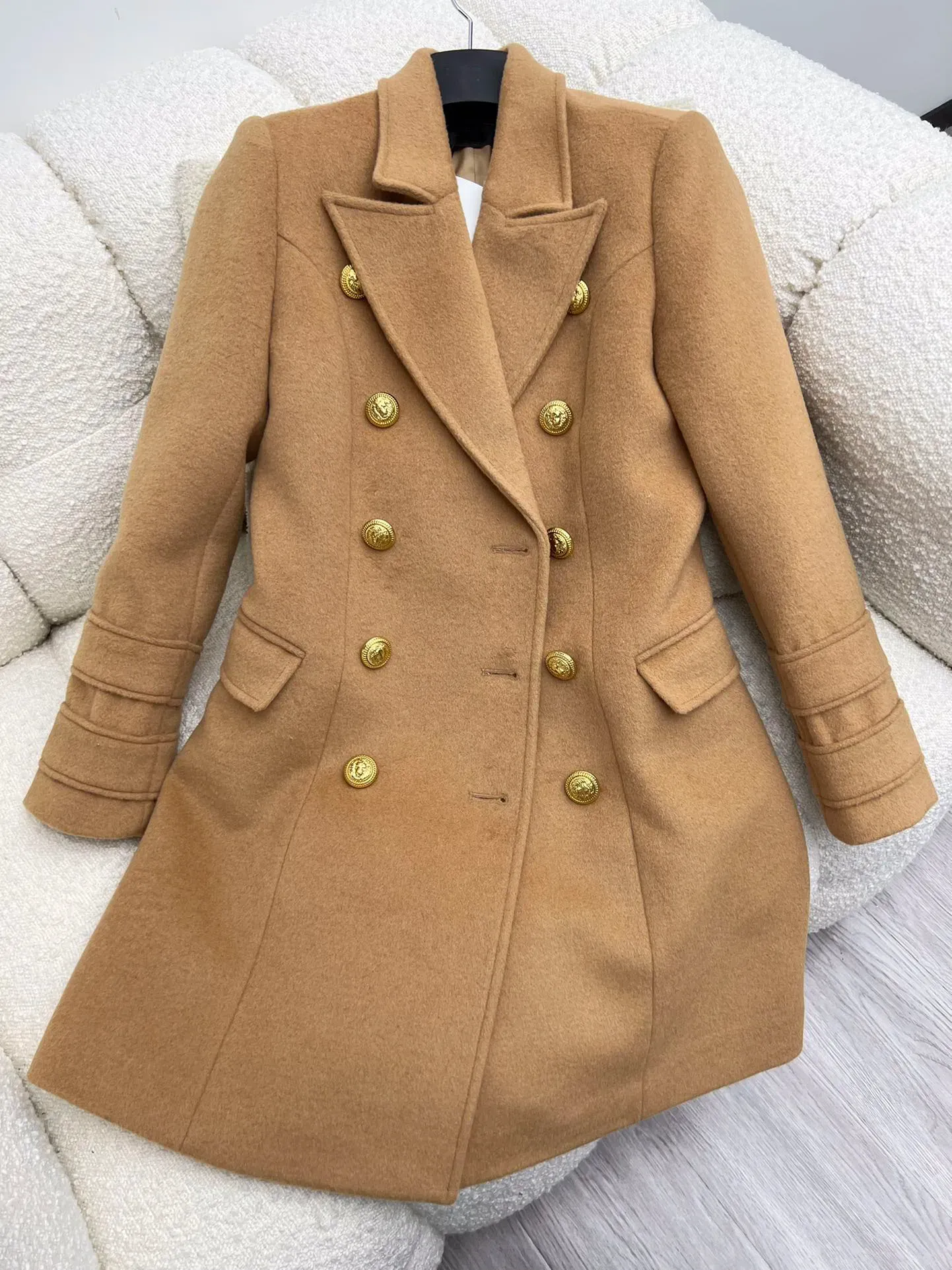 Blends 2023FW Sonbahar Kış Lüks Yeni Kadınlar Yüksek Kaliteli Çift Göğüslü% 80 Yün Ceket Outerwear Ladies Coat Gdnzv 9.02